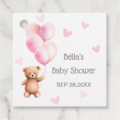 Pink Balloon Bear Heart Baby Dusche Geschenkanhänger (Vorderseite)