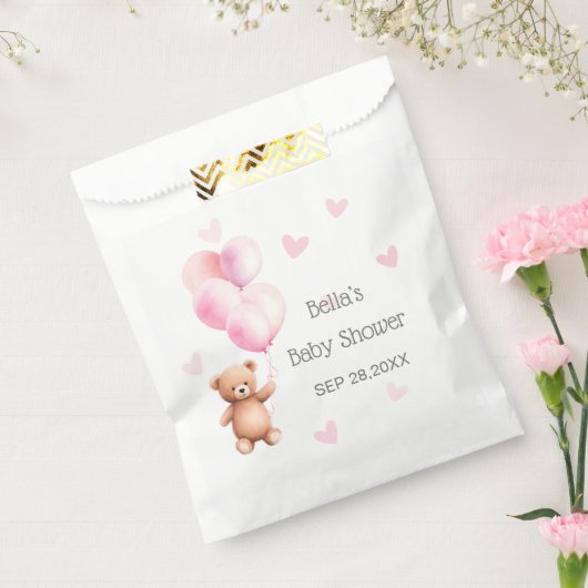 Pink Balloon Bear Heart Baby Dusche Geschenktütchen (Versiegelt)