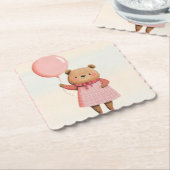 Pink Balloon Bear mit Kariertem Outfit Untersetzer (angewinkelt)