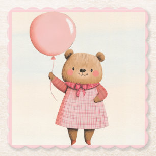 Pink Balloon Bear mit Kariertem Outfit Untersetzer