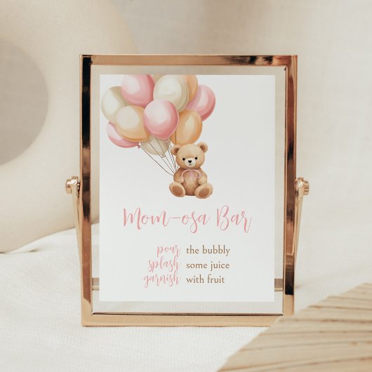 Pink Balloon Boho Bear Baby Dusche Mama Osa Bar Poster