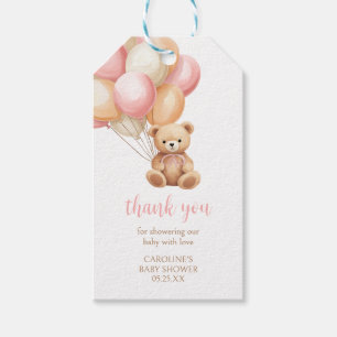 Pink Balloon Boho Bear Baby Shower Fevor Tags Geschenkanhänger