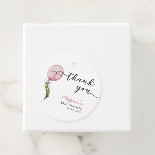 Pink Balloon Botanische Blätter Babydusche Geschenkanhänger (Beispiel)