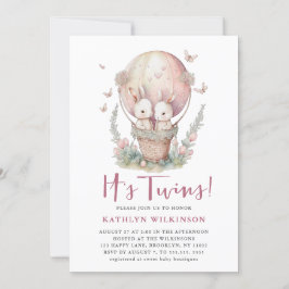 Pink Balloon Butterfly It's Twins Girl Baby Shower Einladung