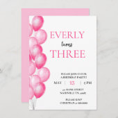 Pink Balloon Einladung zum Geburtstag (Vorne/Hinten)