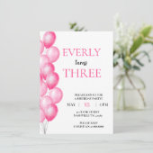 Pink Balloon Einladung zum Geburtstag (Stehend Vorderseite)