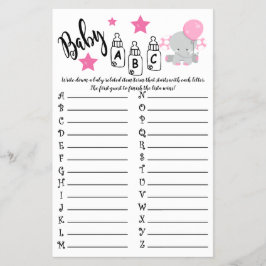 Pink Balloon Elephant Baby ABC Baby Showcard Flyer