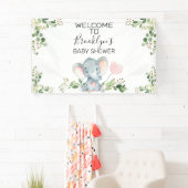 Pink Balloon Elephant Foliage Baby Dusche Willkomm Banner (Insitu)