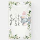 Pink Balloon Elephant Foliage Baby Dusche Willkomm Banner (Vertikal)