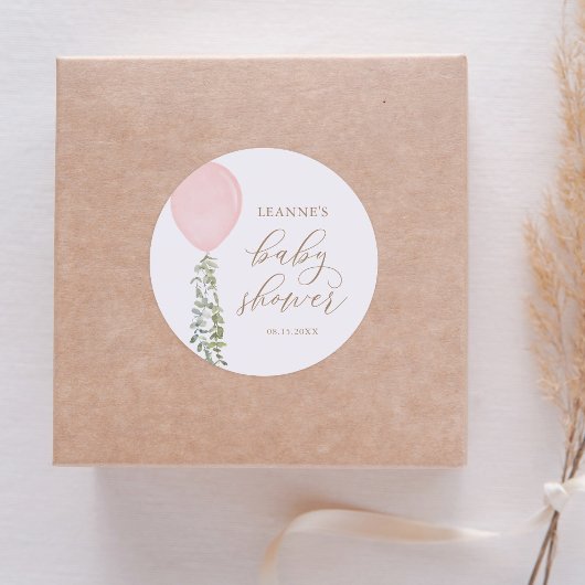 Pink Balloon Eucalyptus Baby Dusche Runder Aufkleber