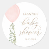 Pink Balloon Eucalyptus Baby Dusche Runder Aufkleber (Vorderseite)