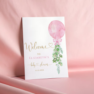 Pink Balloon Eucalyptus Baby Dusche Willkommen Poster