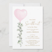 Pink Balloon Eucalyptus Sweetheart Baby Dusche Einladung (Vorderseite)