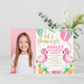 Pink Balloon Foto Lasse Flamingle jedes Alter Gebu Einladung (Stehend Vorderseite)