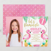 Pink Balloon Foto Lasse Flamingle jedes Alter Gebu Einladung (Vorne/Hinten)