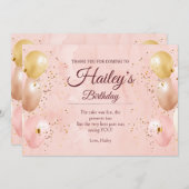 Pink Balloon Geburtstagsparty Danke Karte (Vorne/Hinten)
