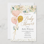 Pink Balloon Girl Baby Shower Einladung (Vorderseite)