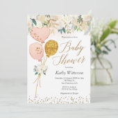 Pink Balloon Girl Baby Shower Einladung (Stehend Vorderseite)