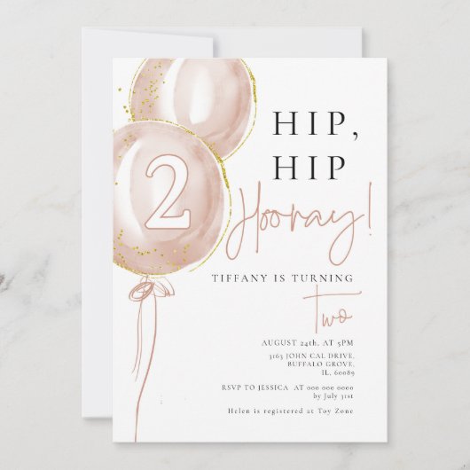 Pink Balloon Girl Einladung (Vorderseite)