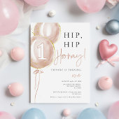 Pink Balloon Girl Erster Geburtstag Einladung