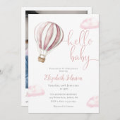 Pink Balloon Girl QR Code Foto Babydusche Einladung (Vorne/Hinten)