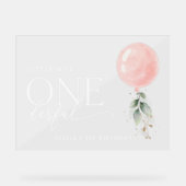 Pink Balloon, Grüne, Erster Geburtstag Willkommen Acrylschild (Vorderseite)