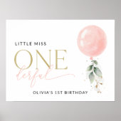 Pink Balloon, Grüne, Erster Geburtstag Willkommen Poster (Vorne)