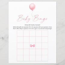 Pink Balloon Modern Baby Show Bingo Game