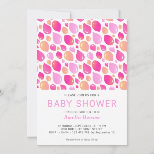 Pink Balloon Pattern Baby Girl Baby Dusche Einladung (Vorderseite)