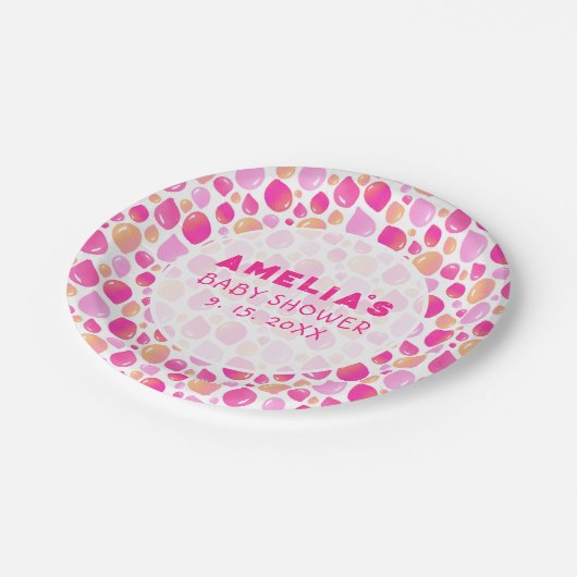 Pink Balloon Pattern Baby Girl Baby Shower Pappteller (Schrägansicht)