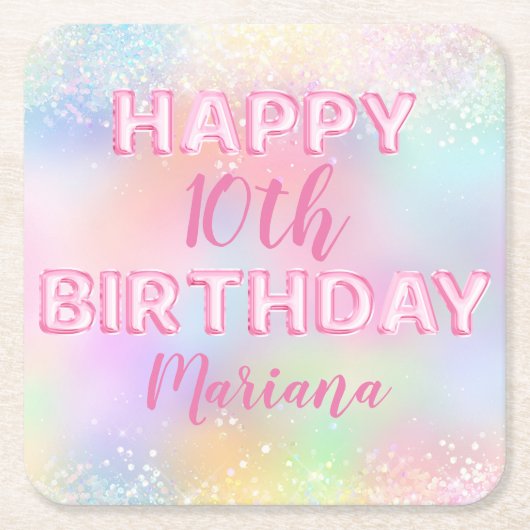 Pink Balloon Rainbow Birthday Party Rechteckiger Pappuntersetzer (Vorderseite)
