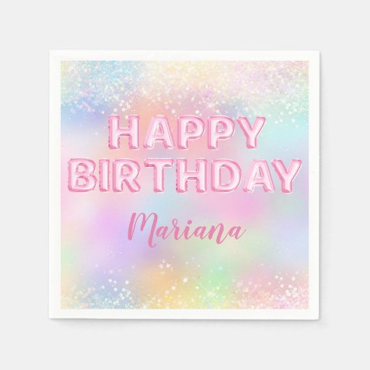 Pink Balloon Rainbow Girl Birthday Party Serviette (Vorderseite)