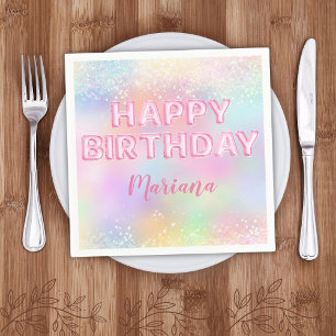 Pink Balloon Rainbow Girl Birthday Party Serviette