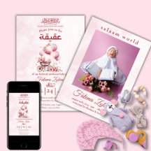 Pink Balloon Stroller Baby Girl Muslim Aqiqah