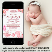 Pink Balloon Stroller Baby Girl Muslim Aqiqah Einladung