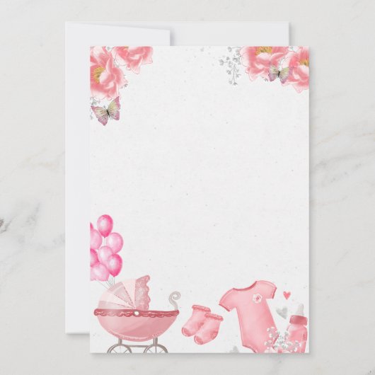Pink Balloon Stroller Baby Girl Muslim Aqiqah Invi Einladung (Rückseite)