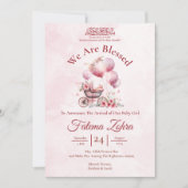 Pink Balloon Stroller Baby Girl Muslim Birth Annou Einladung (Vorderseite)