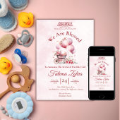 Pink Balloon Stroller Baby Girl Muslim Birth Annou Einladung