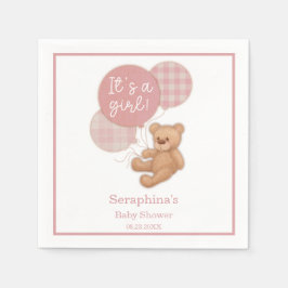 Pink Balloon Teddy Bear Babydusche Napkins Serviette