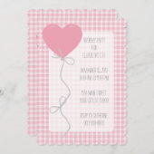 Pink Balloon und Gingham Birthday Einladung (Vorne/Hinten)