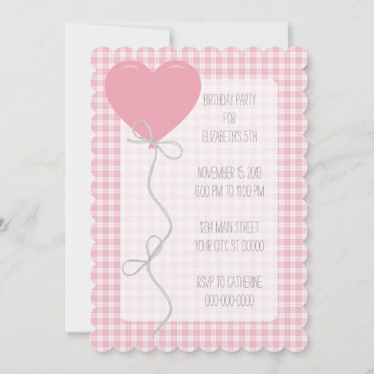 Pink Balloon und Gingham Birthday Einladung (Vorderseite)