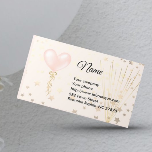 Pink Balloon und Stars Business Card Visitenkarte