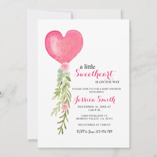 Pink Balloon Valentine Baby Dusche Einladung für M (Vorderseite)