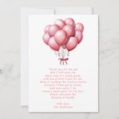 Pink Balloon Watercolor Girl Babydusche Danke (Vorderseite)