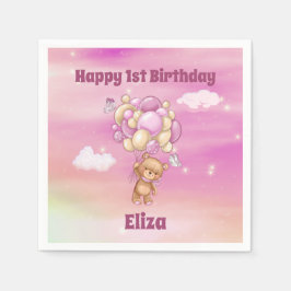 Pink Balloons 1. Geburtstag Teddy Bear Serviette