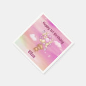 Pink Balloons 1. Geburtstag Teddy Bear Serviette (Ecke)