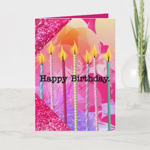 Pink Balloons and Candles Girly Birthday Karte