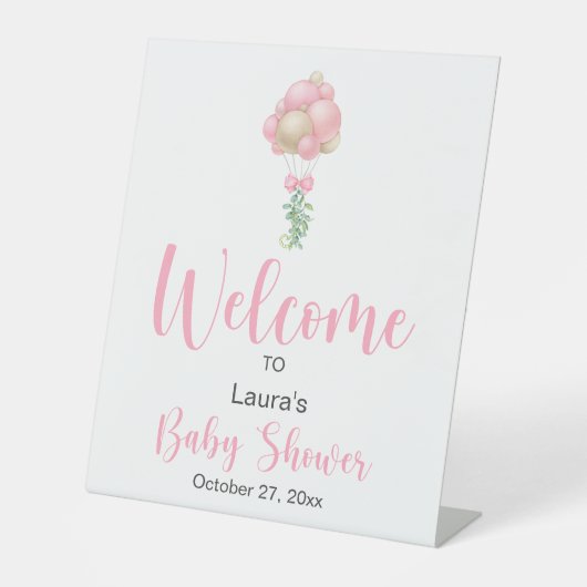 Pink Balloons Babydusche Willkommen Sockelschild (Vorderseite)