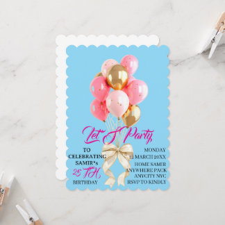 Pink Balloons Birthday Party Invitation Template:  Einladung