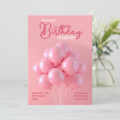 Pink Balloons Einladung zum Geburtstag (Stehend Vorderseite)